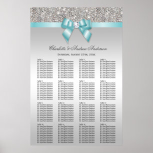 Bröllop: Sequin Teal Bow för sätesschemat Silver Poster