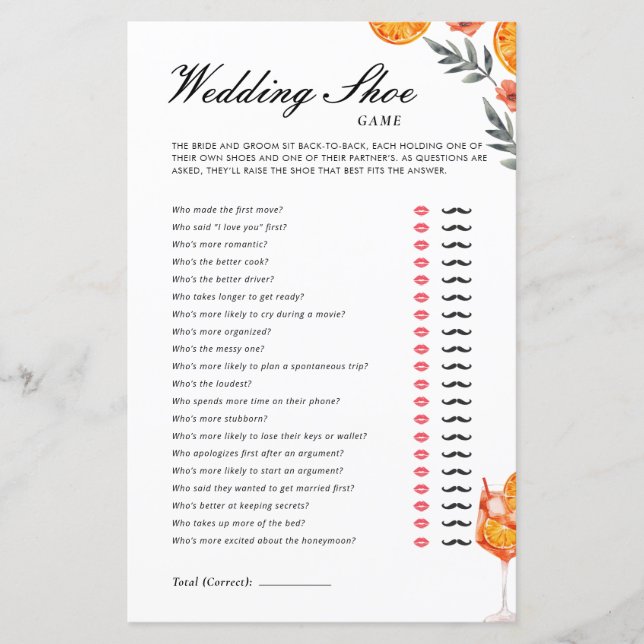 Bröllop Shoe Game Aperol Spritz Möhippa (Framsida)