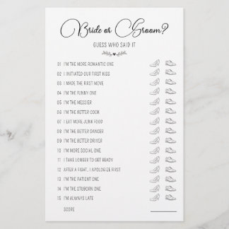 Bröllop Shoe Game Bride eller Groom Black & White