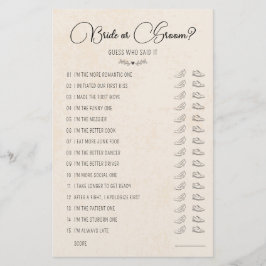 Bröllop Shoe Game Bride eller Groom Rustic Papper