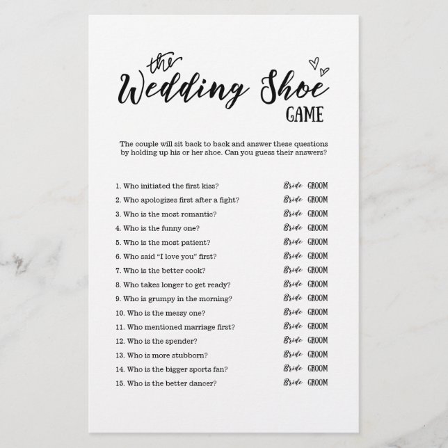Bröllop Shoe Game för Bröllop eller Möhippa (Framsida)