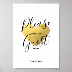 Bröllop Sign Black Guld Heart SIGN GUEST BOK Poster