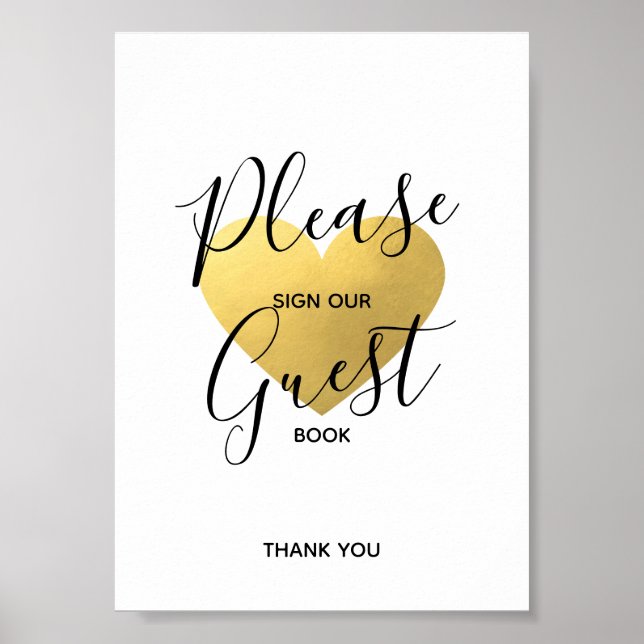 Bröllop Sign Black Guld Heart | SIGN GUEST BOK Poster (Framsidan)