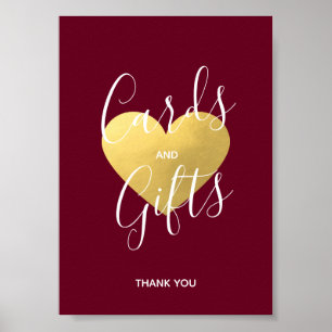 Bröllop Sign Burgundy Guld Heart Cards och GIFTS Poster