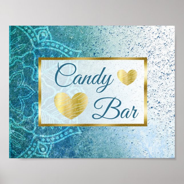 Bröllop Sign Candy Pub Blue Mandala Poster (Framsidan)