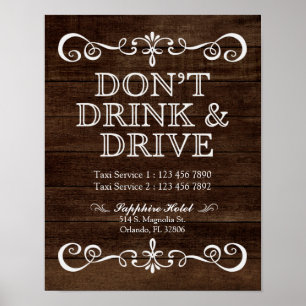 Bröllop Sign - Drick inte & Drive Rustic Bröllop Poster