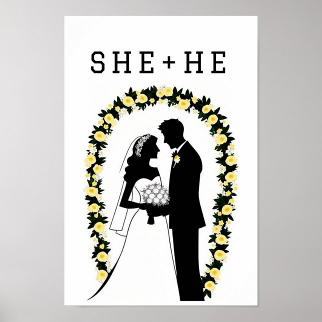 Bröllop Silhouette av Bride and Groom Poster (Framsidan)