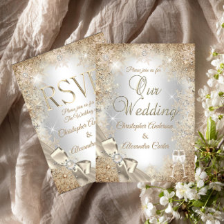 Bröllop Silver Beige Cream Pearl Bow Snowflake Inbjudningar