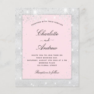 Bröllop silver glimmer glitter budget inbjudan flygblad