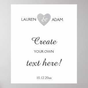 Bröllop, silver glitter, anpassningsbar poster