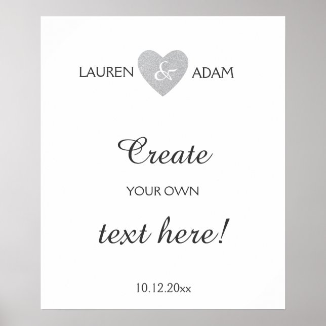 Bröllop, silver glitter, anpassningsbar poster (Framsidan)