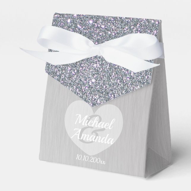 Bröllop Silver Glitter Personlig Presentaskar (Framsidan Sidan)