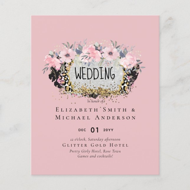 BRÖLLOP - Silver Rosegold Blommigt Girly Glitter (Framsida)