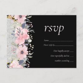 BRÖLLOP - Silver Rosegold Blommigt Girly Glitter Vykort