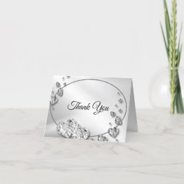 Bröllop Silver Shiny Grått Hearts Geometric Elegan Tack Kort