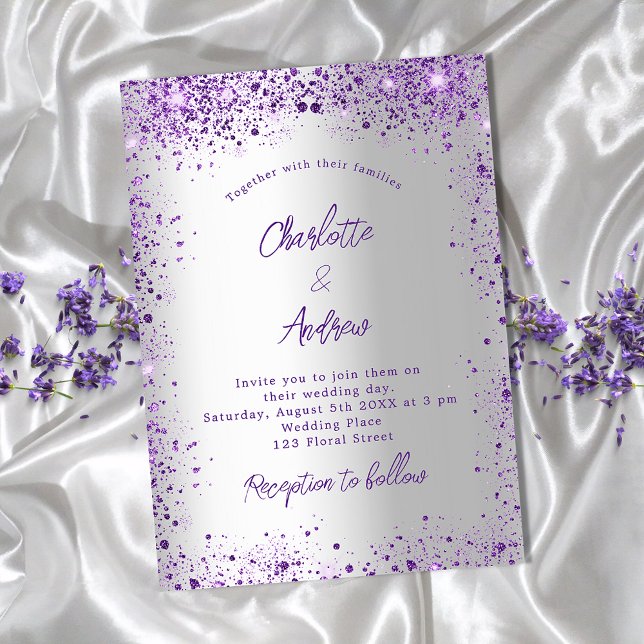 Bröllop silver violet lila-gnistor lyx inbjudningar (Skapare uppladdad)