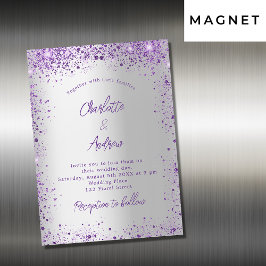 Bröllop silver violet lila-gnistor lyx magnetisk inbjudningskort