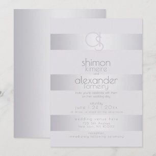 Bröllop Silver Violet Shimmer Rand Monogram Inbjudningar