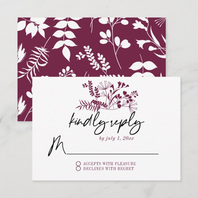 Bröllop Simple Modern Burgundy OSA kort (Fram/baksida)