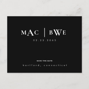 Bröllop Simple & Sleek Monogram Spara Date Vykort