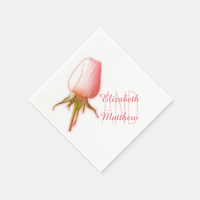 Bröllop single rosa vit ros vid namn papper napkin pappersservett (Hörn)