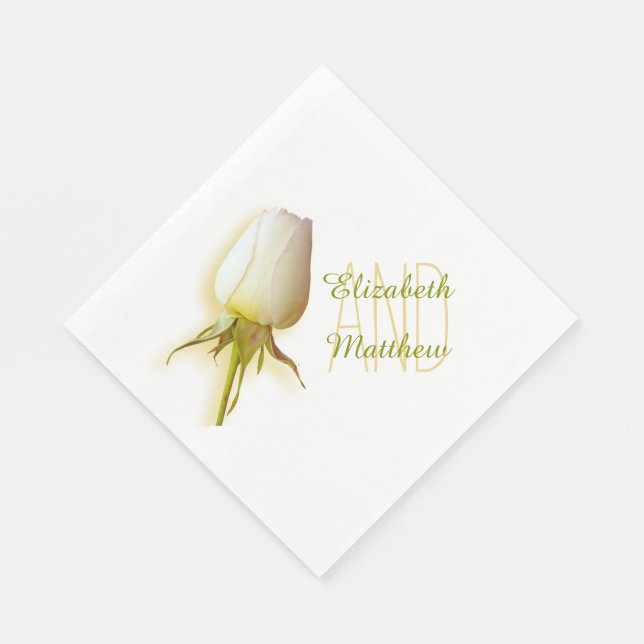 Bröllop single vit ros med namnet papper napkin pappersservett (Hörn)