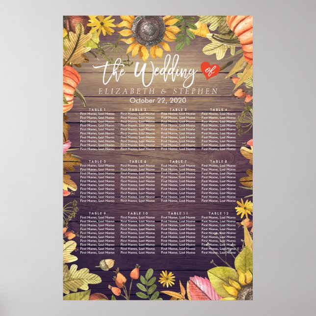 Bröllop Sittdiagram Höst löv Pumpkins Wood Poster (Framsidan)