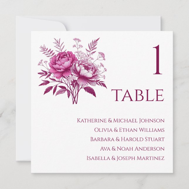 Bröllop Sittdiagram - Magentan för vattenfärg Peon Inbjudningar (Framsida)