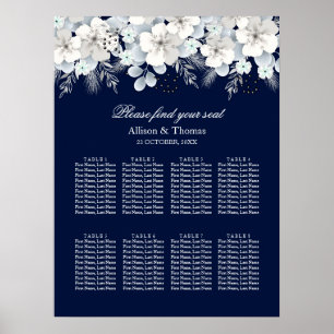 Bröllop Sittdiagram Vitblommor sakuradblått Poster