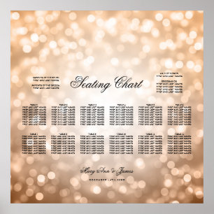 Bröllop-sittplatskarta koppar Glitter Ljus Poster