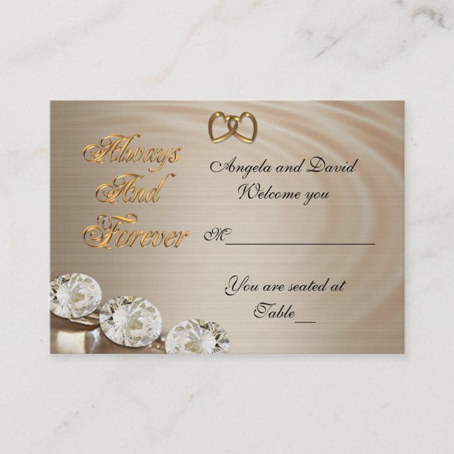 Bröllop-sittplatskort alltid och för alltid, diama placeringskort (Framsida)