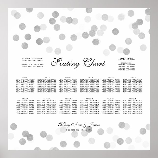 Bröllop Sittplatta Silver Foil Glitter Ljus Poster (Framsidan)