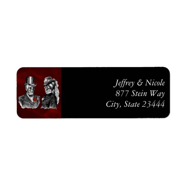 Bröllop Skeleton-Döskallarna "Til Death do us part Returadress Etikett (Framsidan)