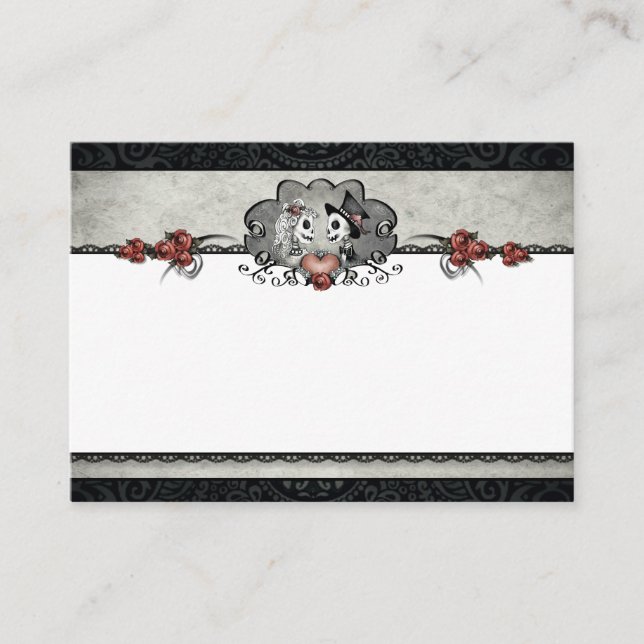 Bröllop Skeletons Black & Grått BLANK Place Cards Placeringskort (Framsida)