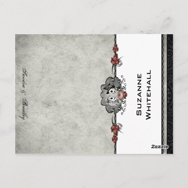 Bröllop Skeletons Grått ADD NAMN-mappningskort Vykort (Baksida)