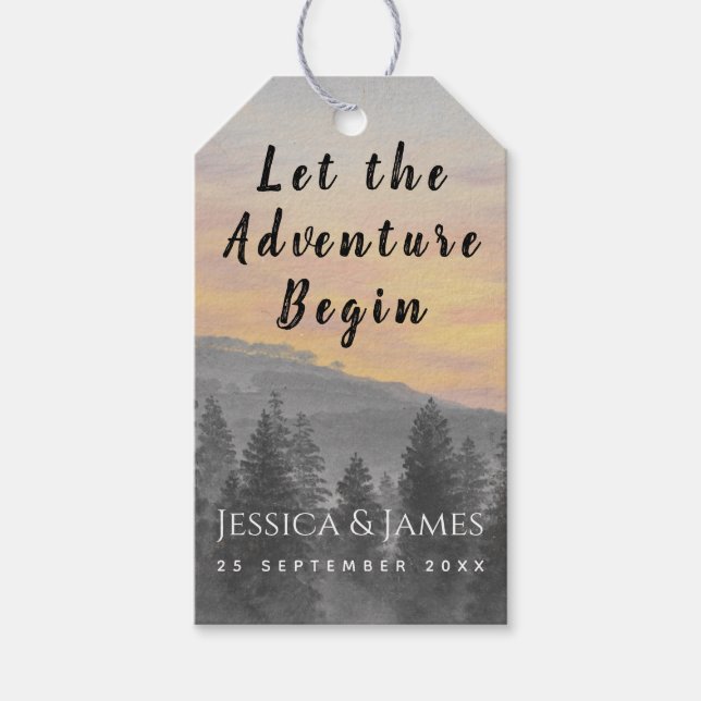 Bröllop-skogsområdet Låt Äventyr börja Presentetikett (Framsidan)