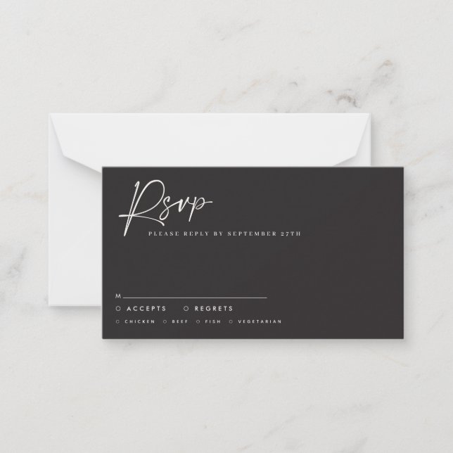 Bröllop-skript svar på modernt svartvita skript anteckningskort (Framsida)