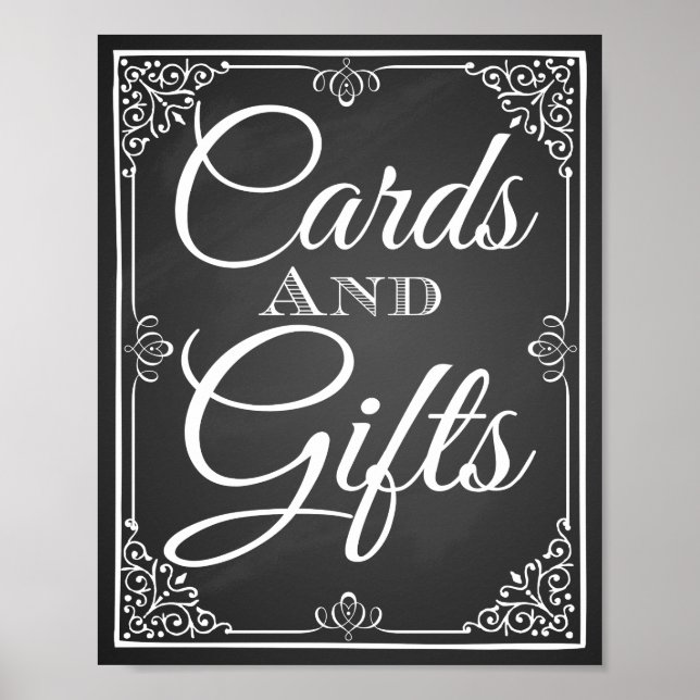 Bröllop skriver ut "Card and Gift bord"-tecken Poster (Framsidan)