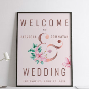 bröllop-skylt över ro guld-ampersand rosa poster