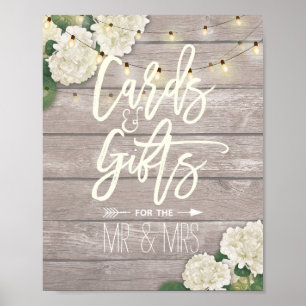 Bröllop-skyltkort presenterar Wood Blommigt String Poster