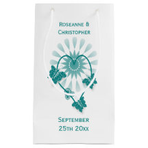 Bröllop Small Gift Bag Teal Butterflies Heart