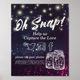 Bröllop Snap Hashtag Mason Burk Lila String Light Poster