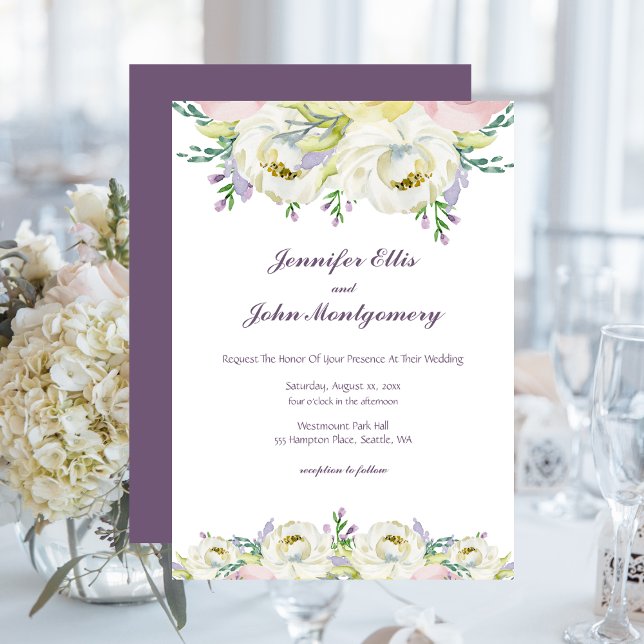 Bröllop Soft Lila blommor Inbjudningar (Fresh Flowers, Soft Purple Wedding Invitation)