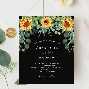 Bröllop solblommor eucalyptus svarta budget flygblad
