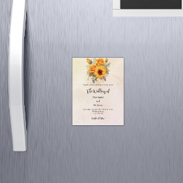 Bröllop solblommor, grönaktig, rustig gult lyxvara magnetisk inbjudningskort