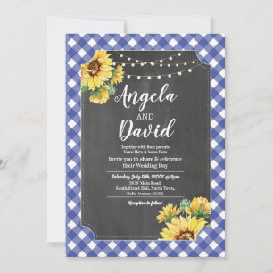 Bröllop Solros Gingham Blommigt Ljus Inbjudningar