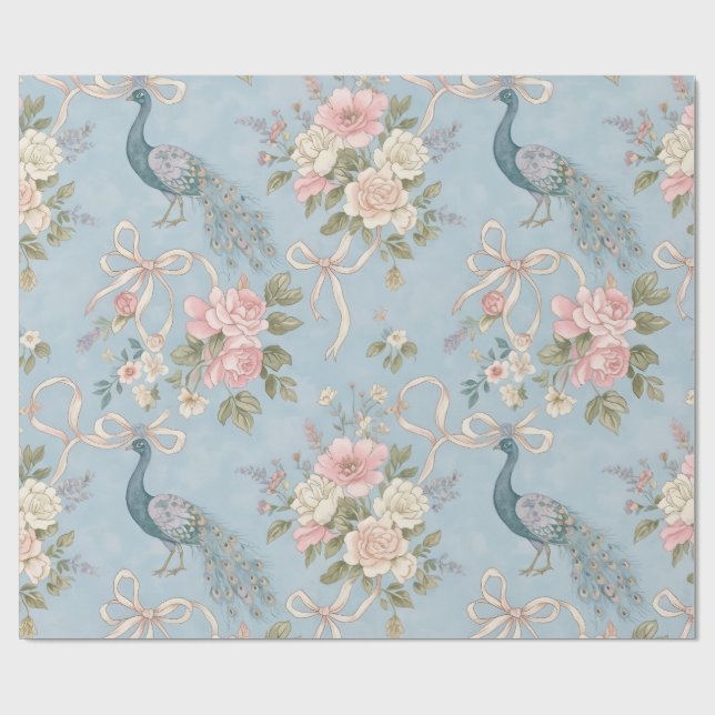 Bröllop som är Papper med Blommigtar och peacockor Presentpapper (Platt)