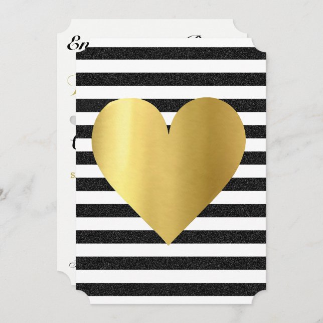 Bröllop Sommar Förälskad Svart & Guld Soaré Trädgå Inbjudningar (Fram/baksida)