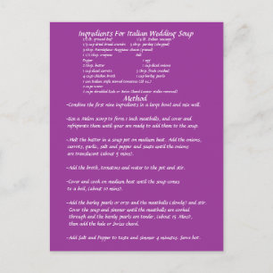 Bröllop Soppa gift RECIPE-KORT Vykort