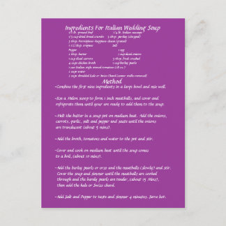 Bröllop Soppa gift RECIPE-KORT Vykort